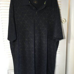 Sz XXL golf shirt black  with gold lines triangles short sleeve collar chest 60"